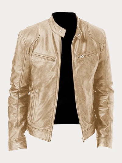 Lederjacke – Slim Fit Leder-Bikerjacke mit Reißverschluss für Herren