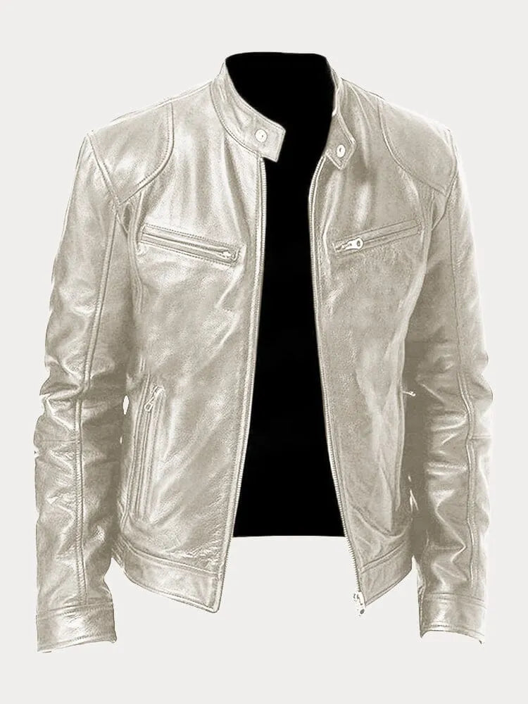 Lederjacke – Slim Fit Leder-Bikerjacke mit Reißverschluss für Herren