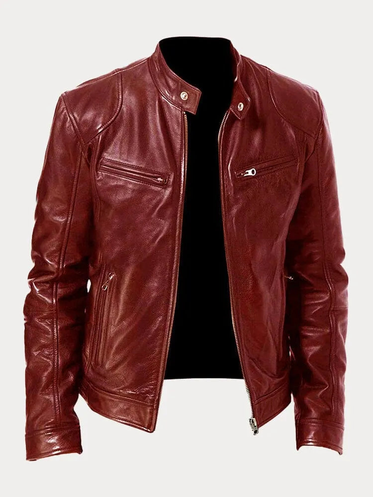 Lederjacke – Slim Fit Leder-Bikerjacke mit Reißverschluss für Herren