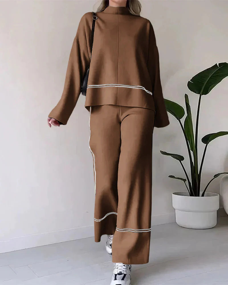Co-Ord Set – Zweiteiler aus Oversize-Damenpullover und Hose mit weitem Bein