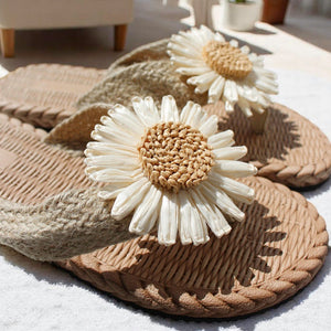 Sandalen Damen | Gänseblümchen Zehentrenner | Geflochtene Optik-Fashion Peak