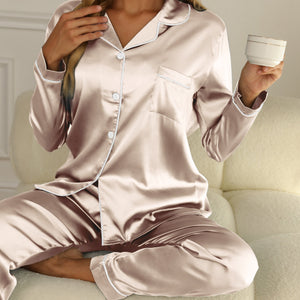 Satin-Pyjama | Langarm | Seidiges Satin-Set-Fashion Peak