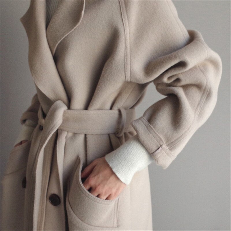 Winter-Trenchcoat – Langer Oversize-Wollmantel für Damen