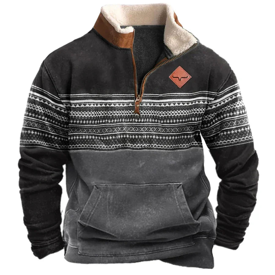 Herren-Pullover mit halbem Reißverschluss – Warm – Winter – Fleece-Pullover – Herren-Pullover mit Viertelreißverschluss