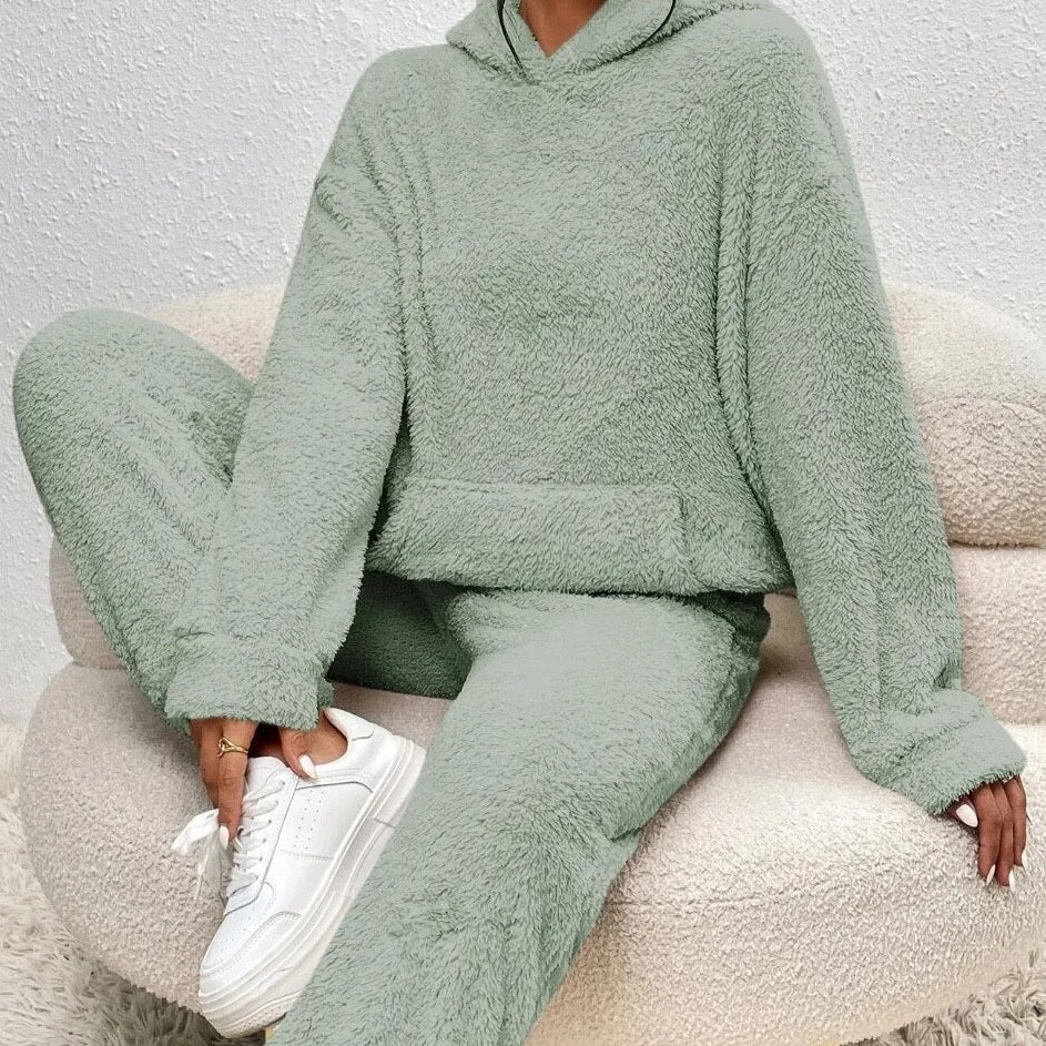 Fleece-Loungewear | Bequem | Teddy-Fleece | Hoodie- und Jogginghosen-Set | Loungewear für Damen