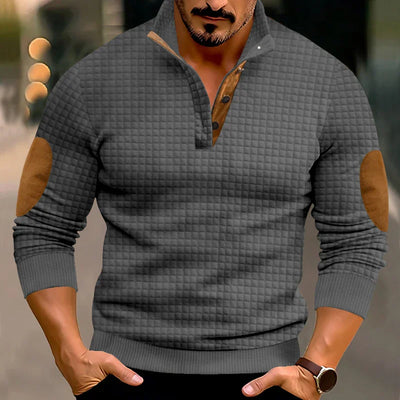 Sweatshirt - Warmer Waffelpullover für Männer mit Ellbogenaufnähern