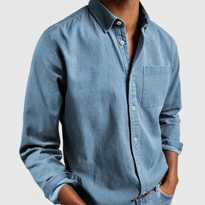Hemd mit Knöpfen | Langarm | Kragen | Denim-Hemd | Herrenhemd