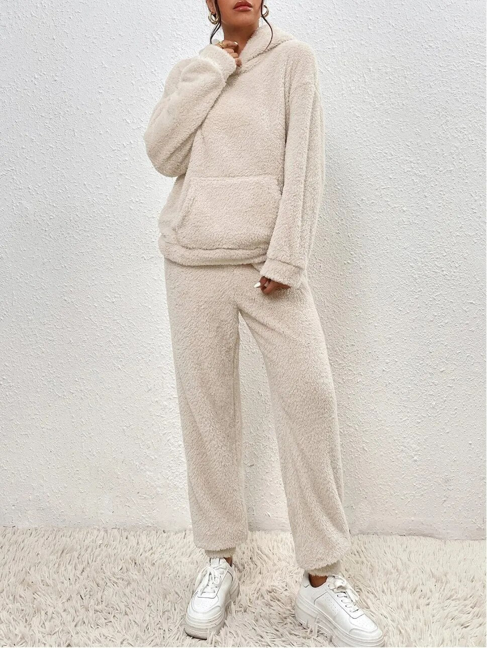 Fleece-Loungewear | Bequem | Teddy-Fleece | Hoodie- und Jogginghosen-Set | Loungewear für Damen