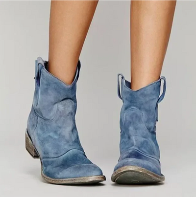Wildlederstiefel – Damenstiefeletten mit niedrigem Absatz im Westernstil