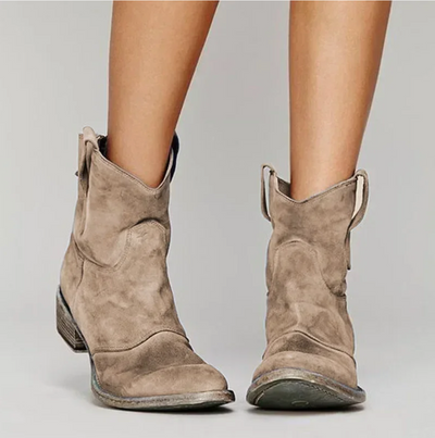 Wildlederstiefel – Damenstiefeletten mit niedrigem Absatz im Westernstil