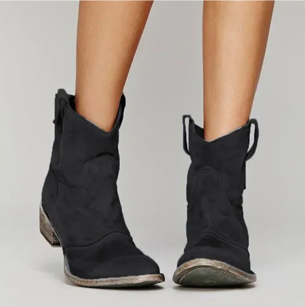 Wildlederstiefel – Damenstiefeletten mit niedrigem Absatz im Westernstil