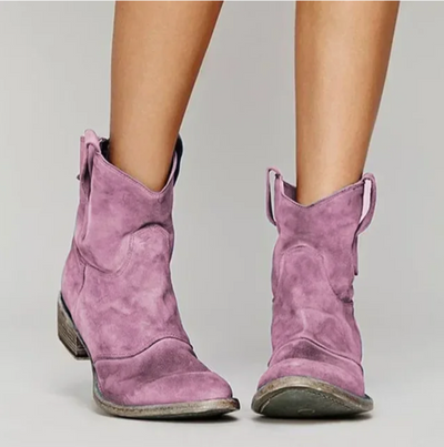 Wildlederstiefel – Damenstiefeletten mit niedrigem Absatz im Westernstil