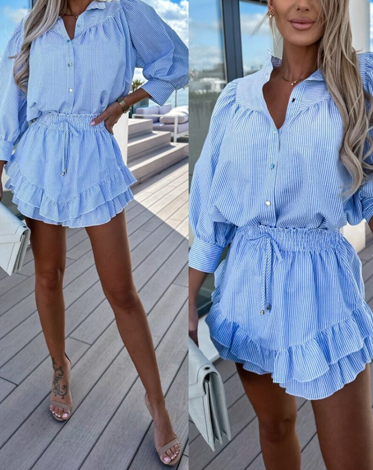 Co-Ord Set | Mini Skirt | Ruffle | Skirt and Blouse Set | Women's Summer Clothes-Fashion Nora