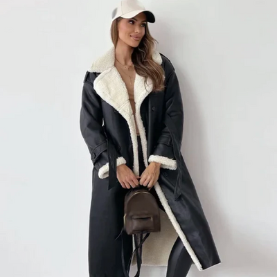 Langer Wintermantel – Damen-Wintertrenchcoat mit doppelter Knopfleiste und Gürtel