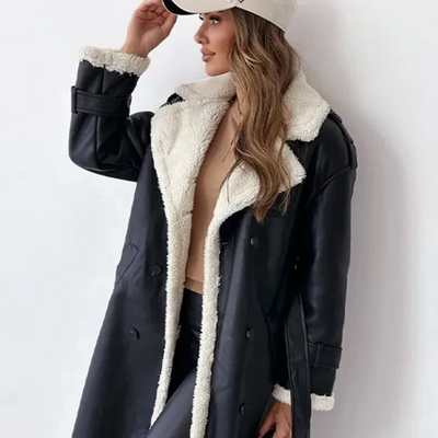 Langer Wintermantel – Damen-Wintertrenchcoat mit doppelter Knopfleiste und Gürtel