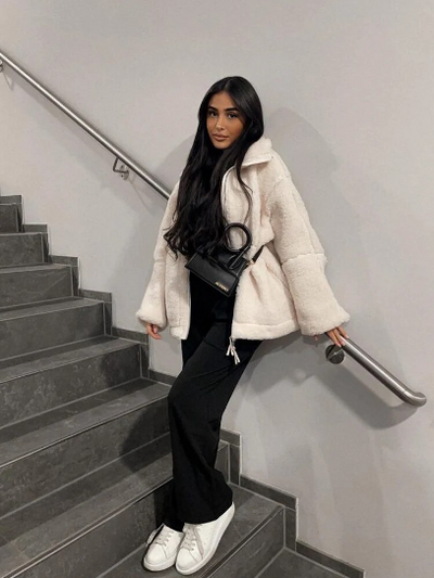 Teddy-Jacke – Oversize-Winterjacke aus Teddy-Fleece für Damen
