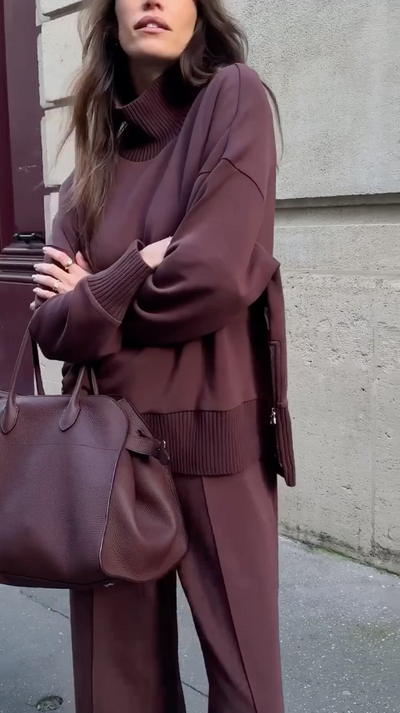 Co-Ord Set - Burgunderrot – Oversized-Pullover – Jogginghosen-Set – Loungewear für Damen