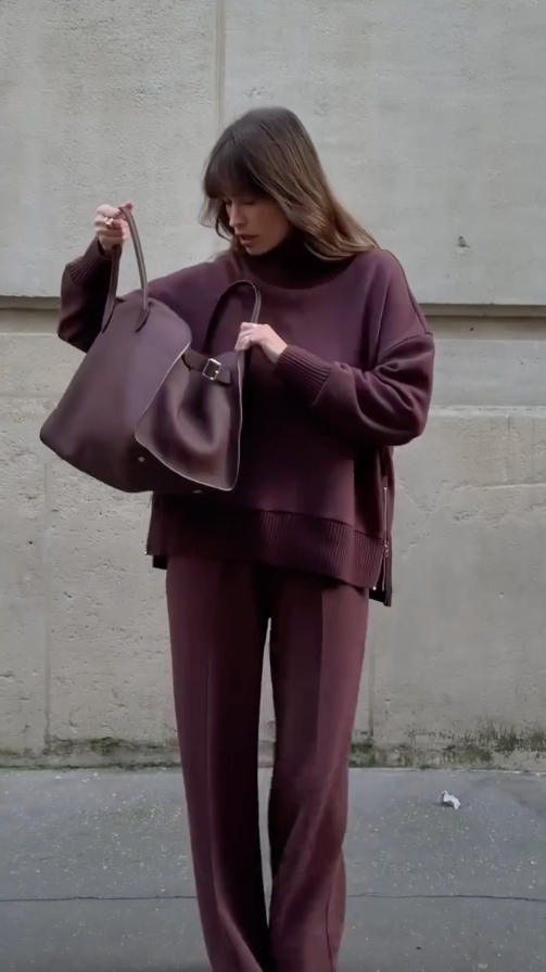 Co-Ord Set - Burgunderrot – Oversized-Pullover – Jogginghosen-Set – Loungewear für Damen