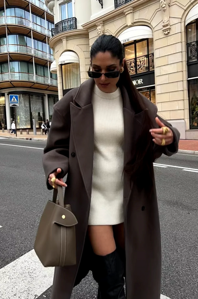 Übergroßer Wollmantel - Zweireiher - Lang - Übergroßer Trenchcoat - Damen Wintermantel