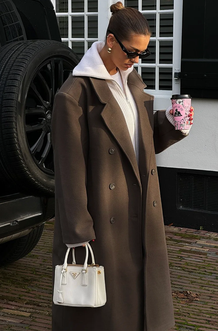 Übergroßer Wollmantel - Zweireiher - Lang - Übergroßer Trenchcoat - Damen Wintermantel