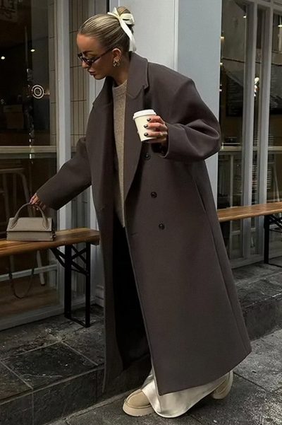 Übergroßer Wollmantel - Zweireiher - Lang - Übergroßer Trenchcoat - Damen Wintermantel
