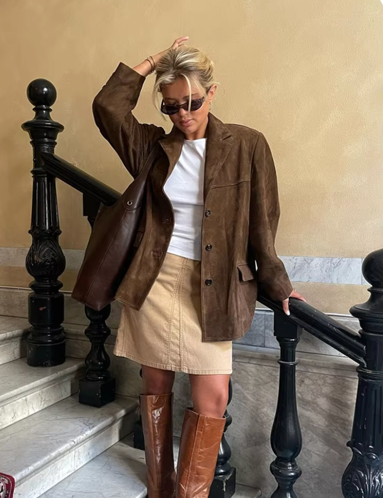 Wildlederjacke | Braun | Vintage | Oversize-Jacke | Damenjacke