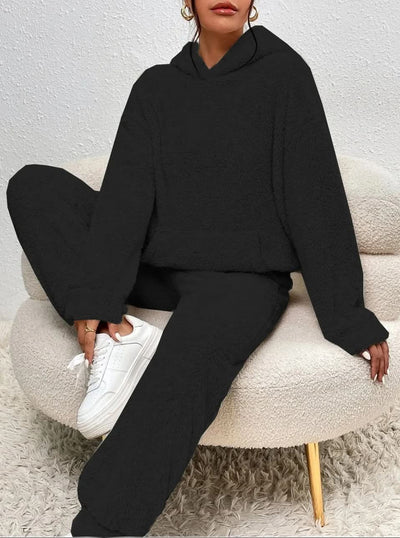 Fleece-Loungewear – Zweiteiliges Lounge-Set für Damen mit Kapuzenpullover und Jogginghose