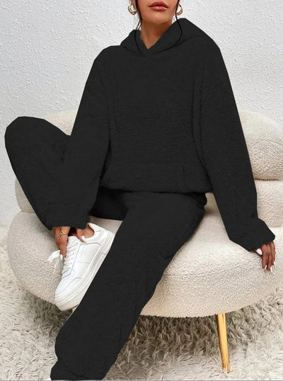 Fleece-Loungewear | Bequem | Teddy-Fleece | Hoodie- und Jogginghosen-Set | Loungewear für Damen