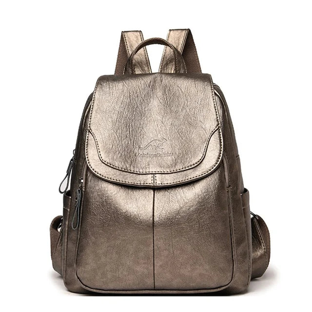 Lederrucksack - Großer Laptop-Rucksack aus Kunstleder für Frauen