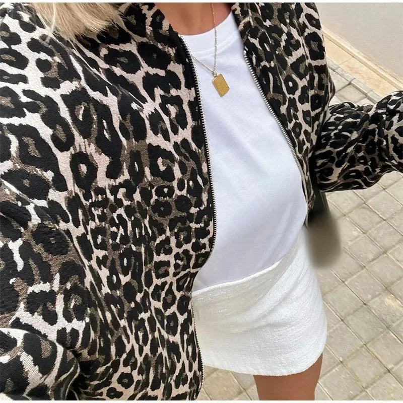 Leopardenmuster Bomberjacke | Übergröße | Zip-Up | Leopardenjacke | Damenjacke