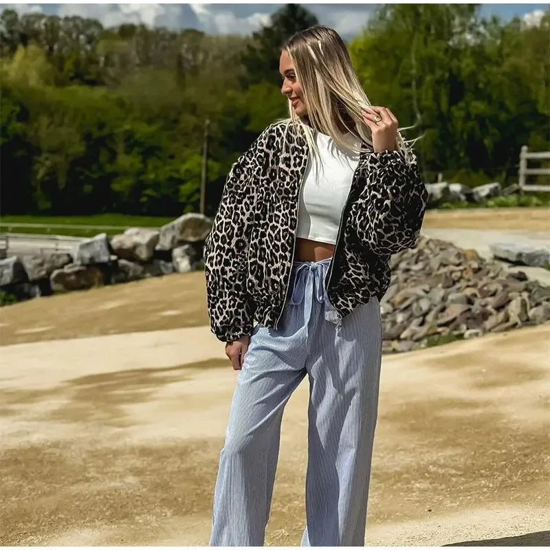 Leopardenmuster Bomberjacke | Übergröße | Zip-Up | Leopardenjacke | Damenjacke