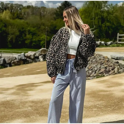 Leopardenmuster Bomberjacke | Übergröße | Zip-Up | Leopardenjacke | Damenjacke