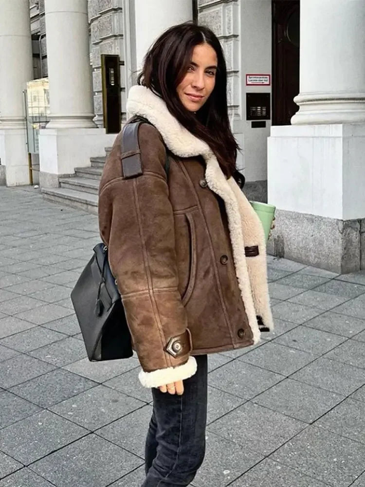 Fliegerjacke – Suedette – mit Fleece gefüttert – Jacke mit Sherpa – Fliegerjacke für Damen