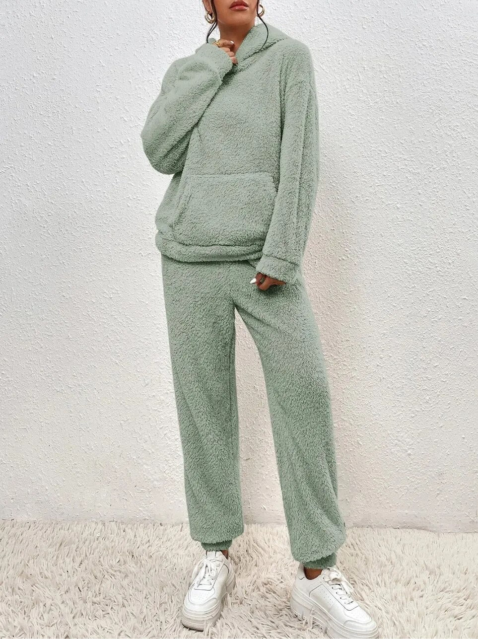 Fleece-Loungewear | Bequem | Teddy-Fleece | Hoodie- und Jogginghosen-Set | Loungewear für Damen