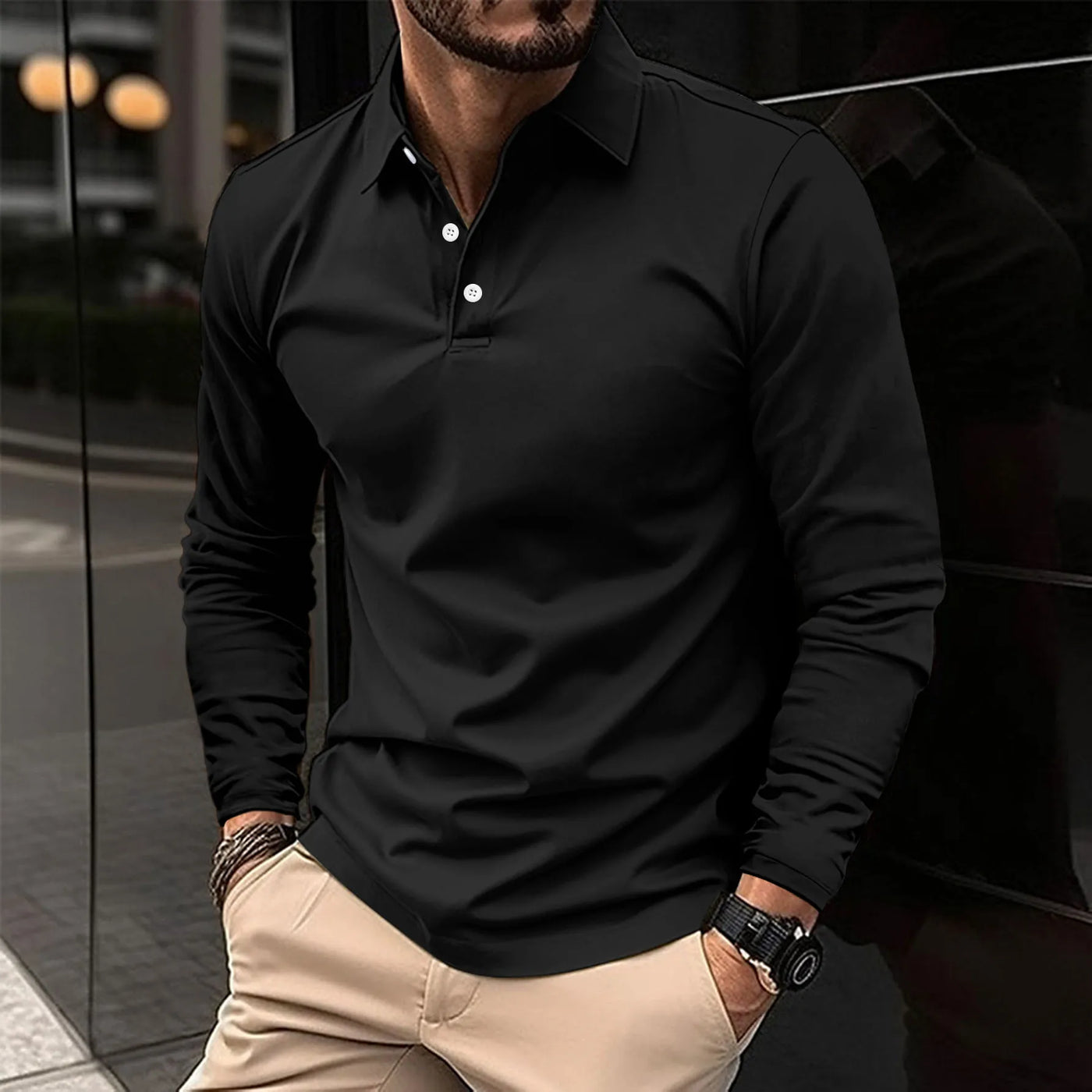 Polohemd – Herren-Polohemd mit Kragen und langen Ärmeln