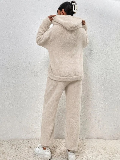 Fleece-Loungewear | Bequem | Teddy-Fleece | Hoodie- und Jogginghosen-Set | Loungewear für Damen