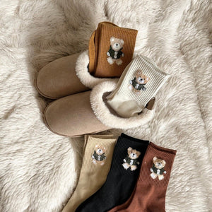 Socken Damen | Bestickt mit Bär | 5 Paar Baumwolle-Fashion Peak