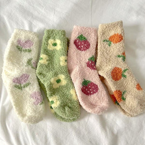 Socken Damen - Flauschig Pastell 4 Paar Weich-Fashion Peak