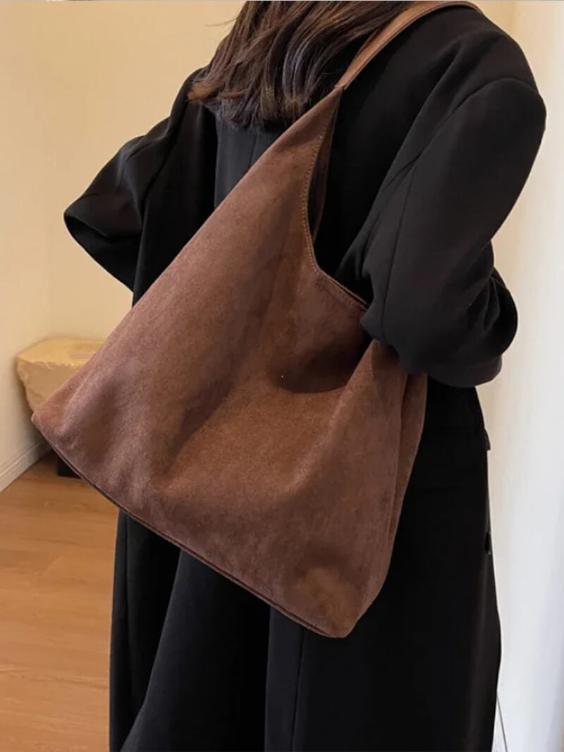 Hobo-Tasche – Große Damen-Umhängetasche aus Wildlederimitat für den Alltag