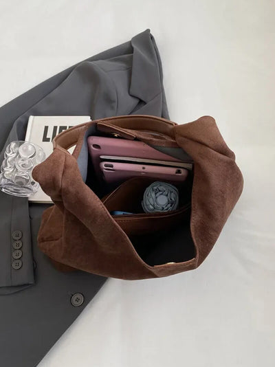 Hobo-Tasche – Große Damen-Umhängetasche aus Wildlederimitat für den Alltag