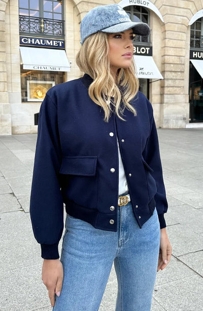 Bomberjacke - Kurze Aviatorjacke mit Knopfleiste für Frauen