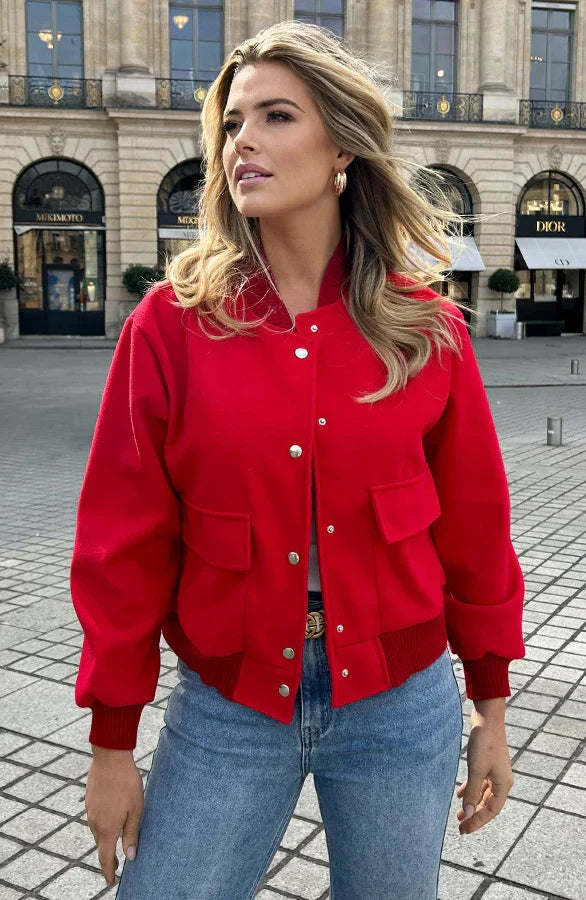 Bomberjacke - Kurze Aviatorjacke mit Knopfleiste für Frauen
