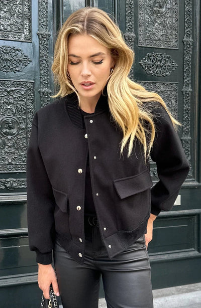 Bomberjacke - Kurze Aviatorjacke mit Knopfleiste für Frauen