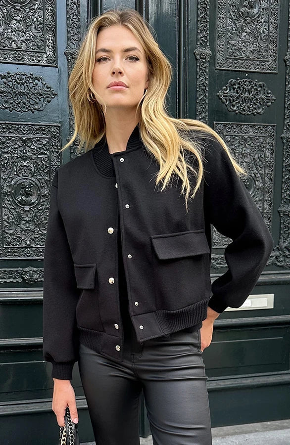 Bomberjacke - Kurze Aviatorjacke mit Knopfleiste für Frauen