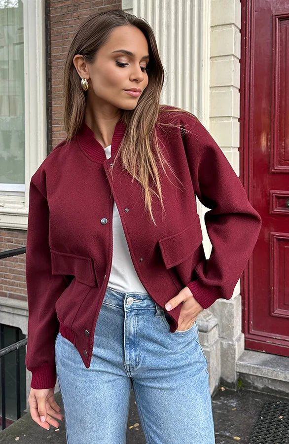 Bomberjacke - Kurze Aviatorjacke mit Knopfleiste für Frauen