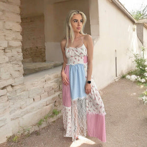 Sommerkleid Damen | Patchwork Maxi | Neckholder-Fashion Peak