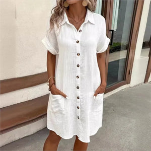 Sommerkleid – Lässig – Kurzarm – Hemdkleid – Knopfkleid-Fashion Peak