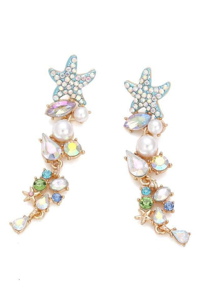 Starfish Earrings - Pearl - Stud - Long Earrings - Women's Earrings-Fashion Nora