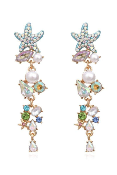 Starfish Earrings - Pearl - Stud - Long Earrings - Women's Earrings-Fashion Nora