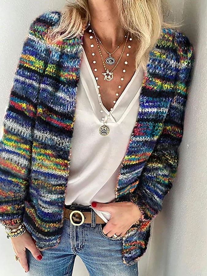Strickjacke | Offene Vorderseite | Gestreift | Oversized-Strickjacke | Damenstrickwaren-Mischfarbe 1-S-Chaps Herrenmode